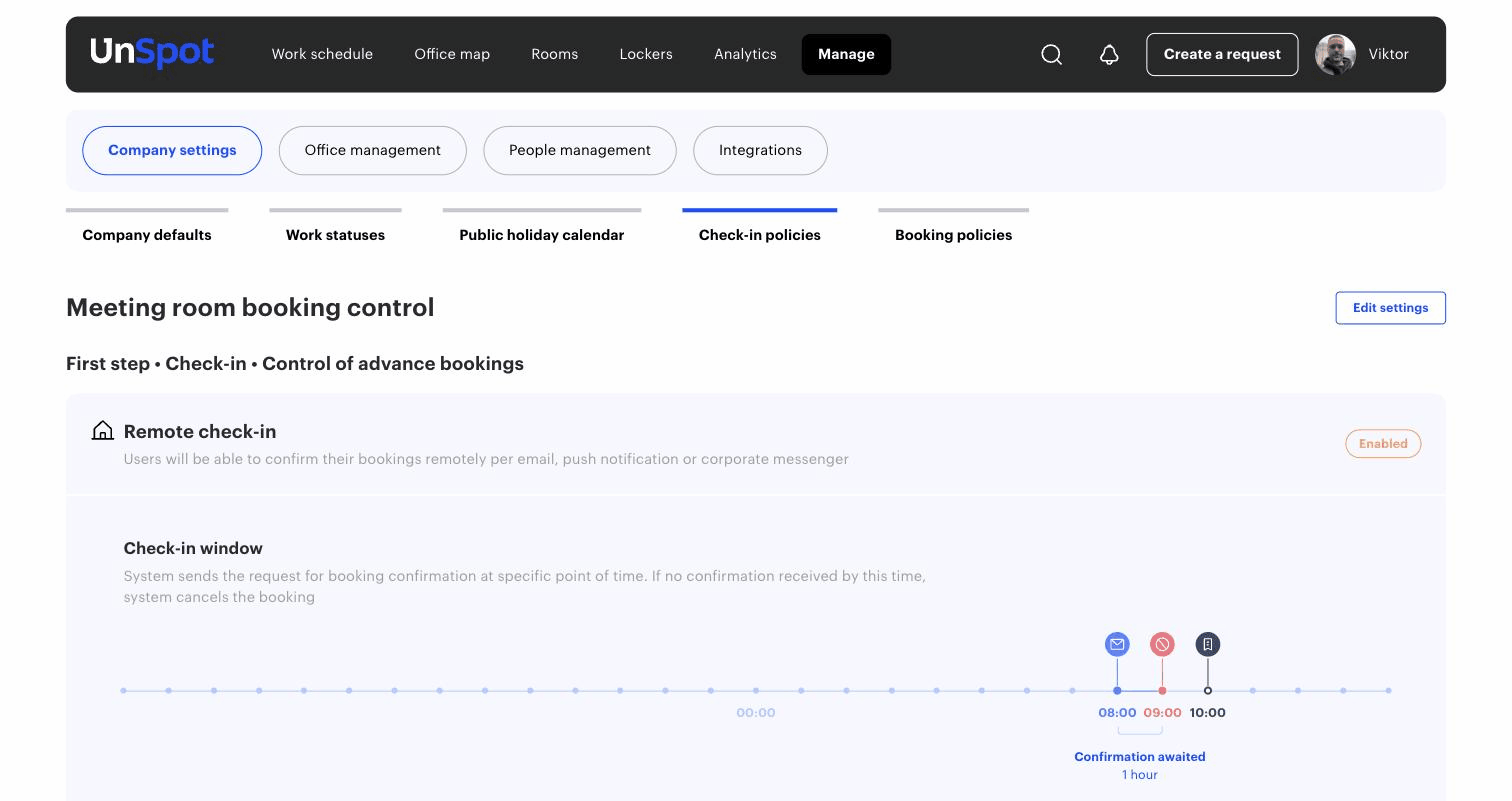 Check-in policies page with two booking control blocks