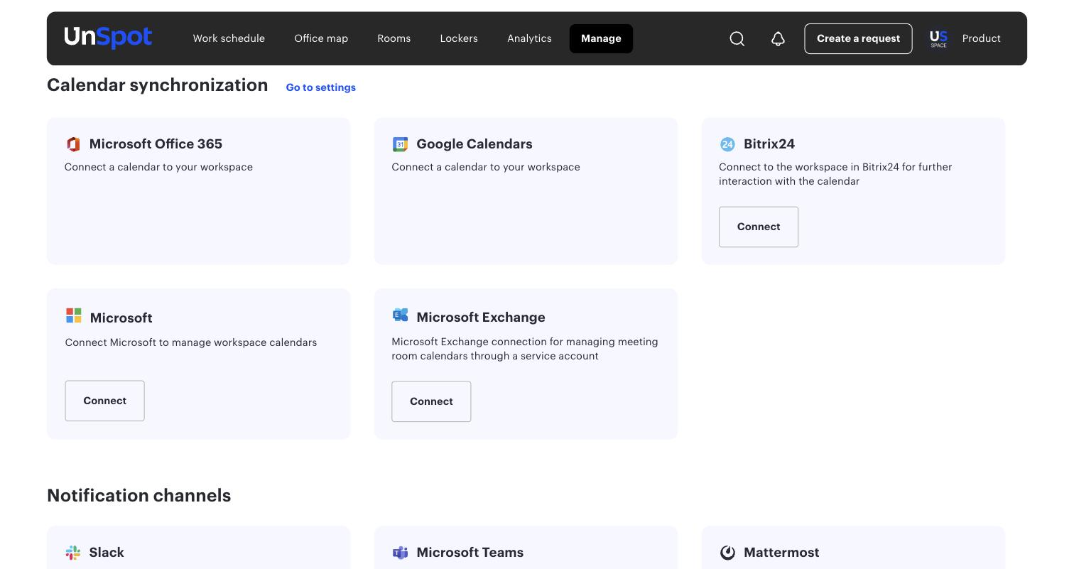 The Microsoft Exchange card in the Calendar synchronization section