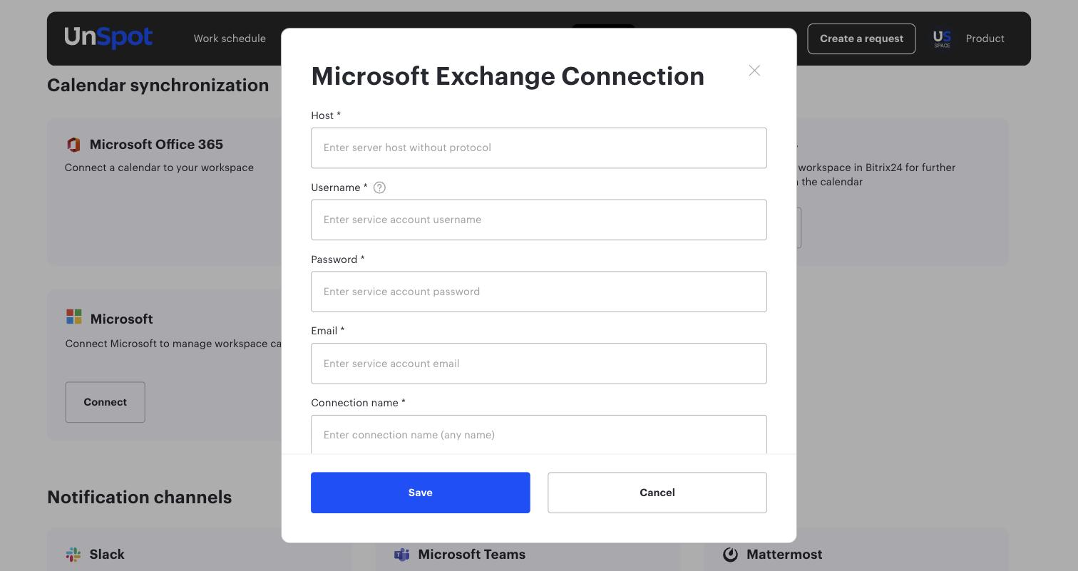 The Microsoft Exchange Connection window