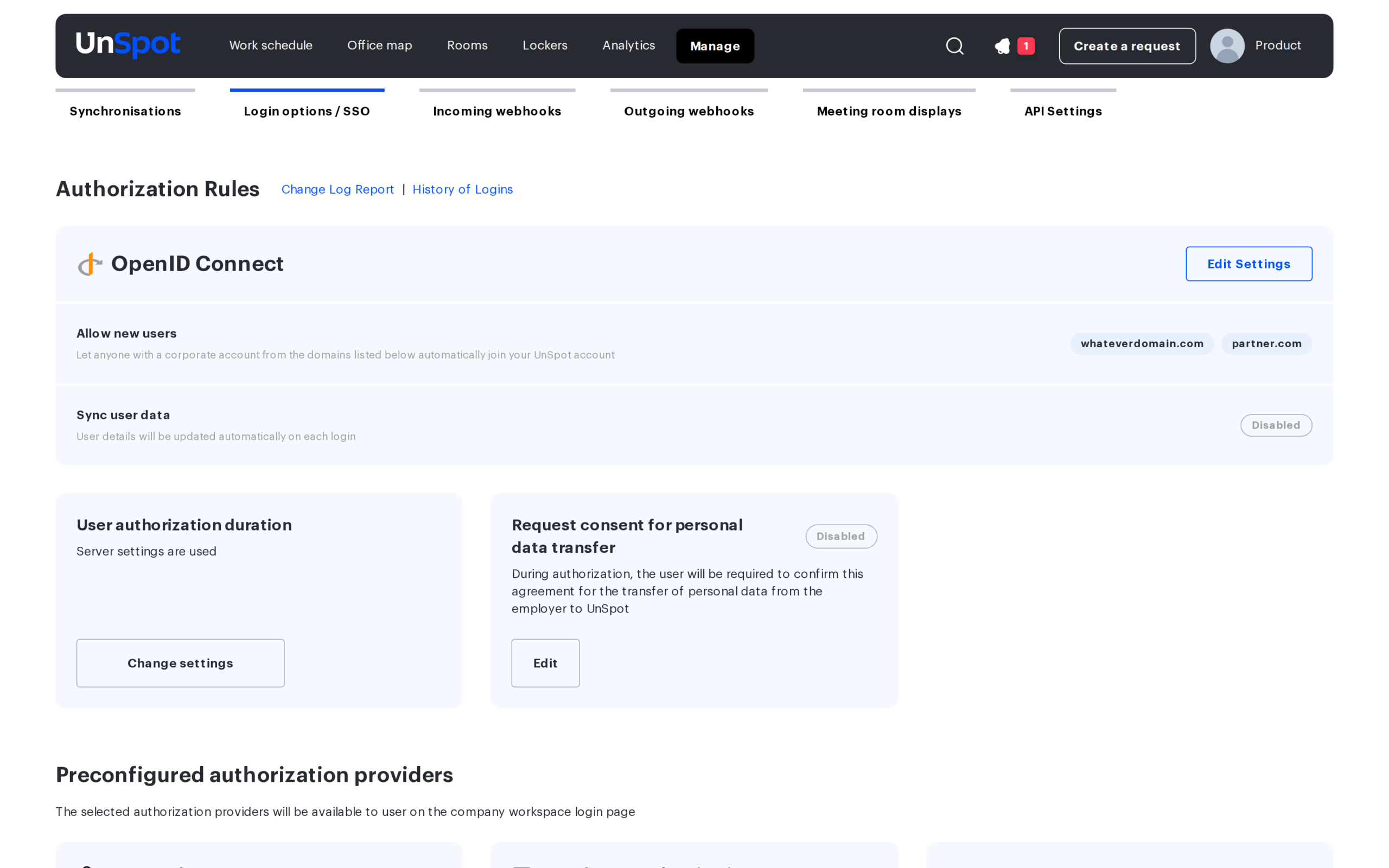 OpenID Connect block: trusted corporate domains and user data sync