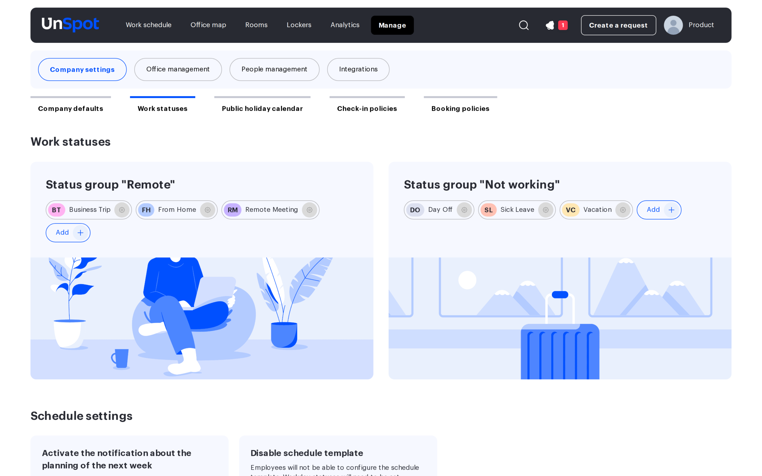 Work statuses — status groups