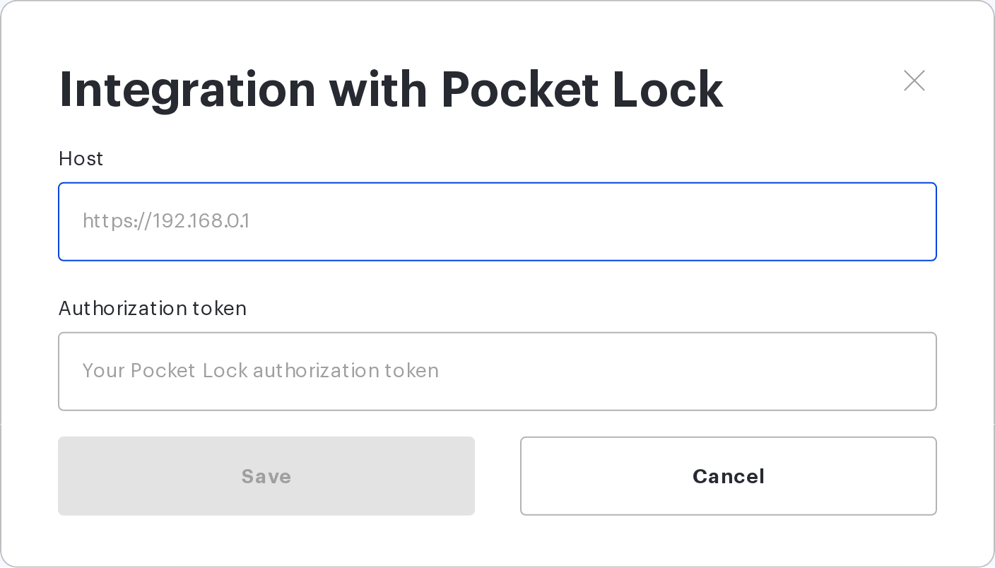 Integration with Pocket Lock window with the Host and Authorization token fields