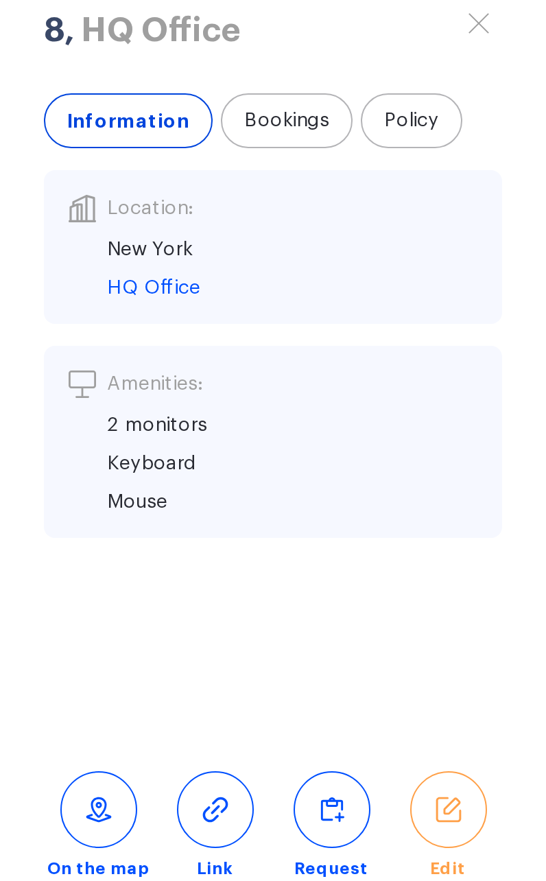 Object information card with the Request button