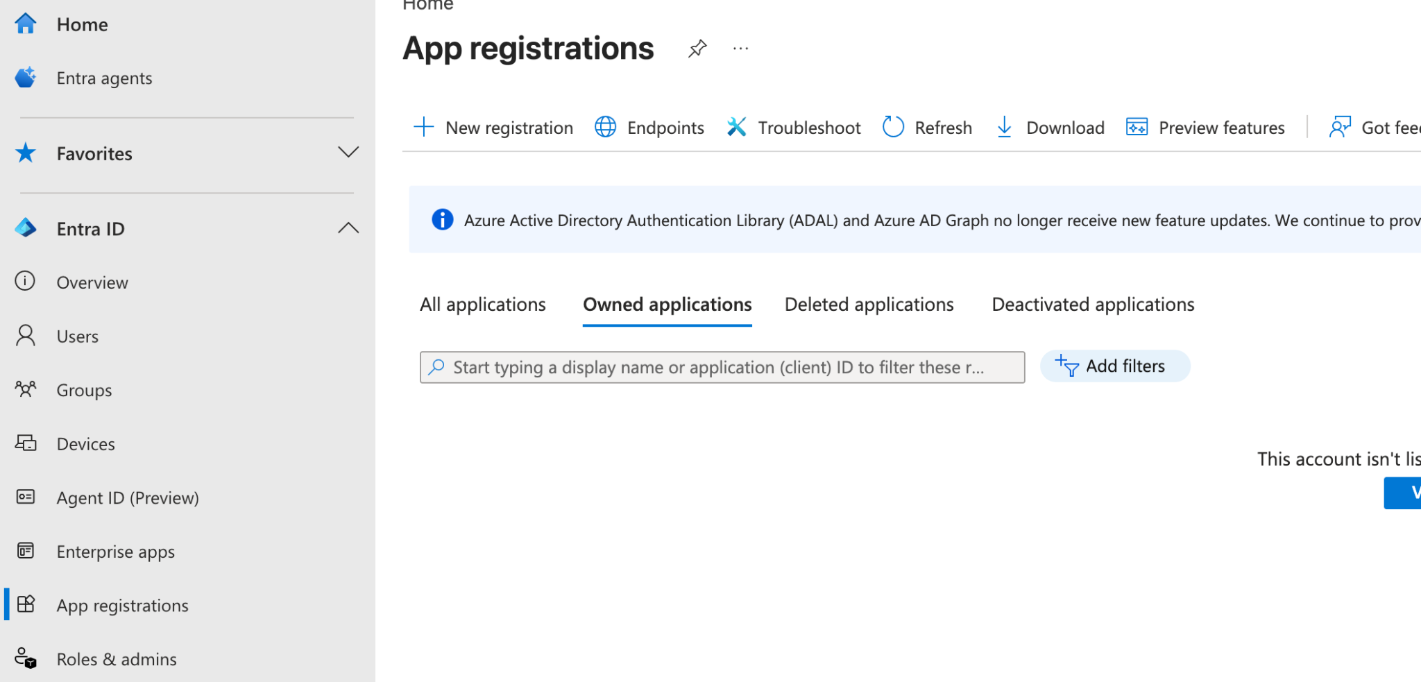 App registrations section in Microsoft Entra, New registration button