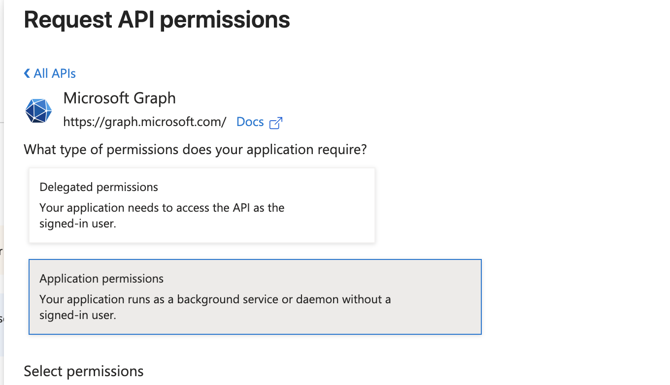 Request API permissions: Microsoft Graph, Application permissions type