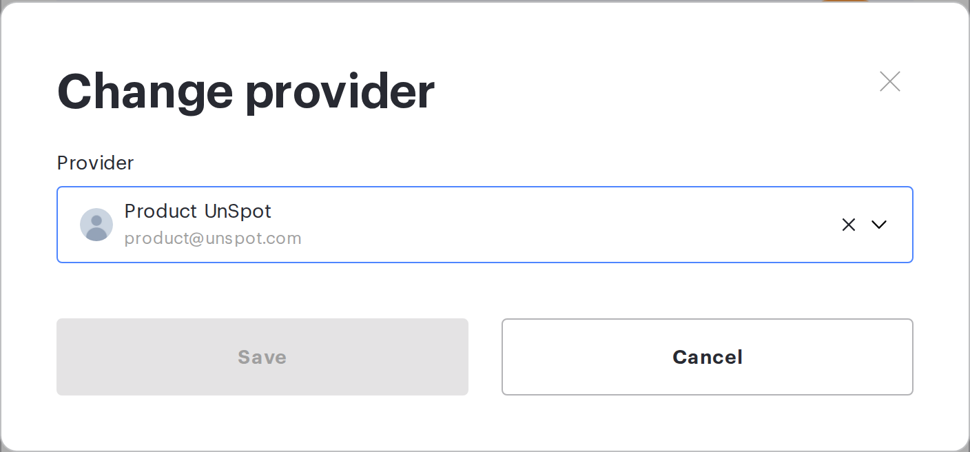 The Change provider dialog in a request card
