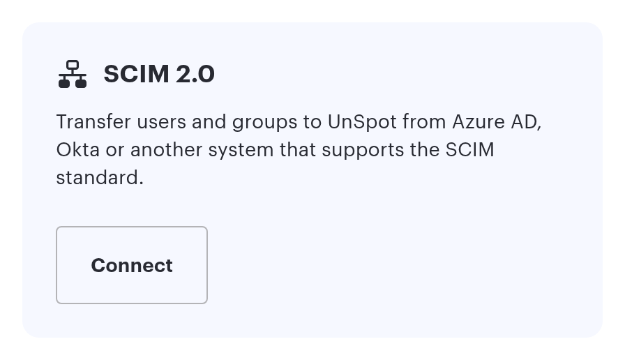 The SCIM 2.0 card on the Synchronisations tab