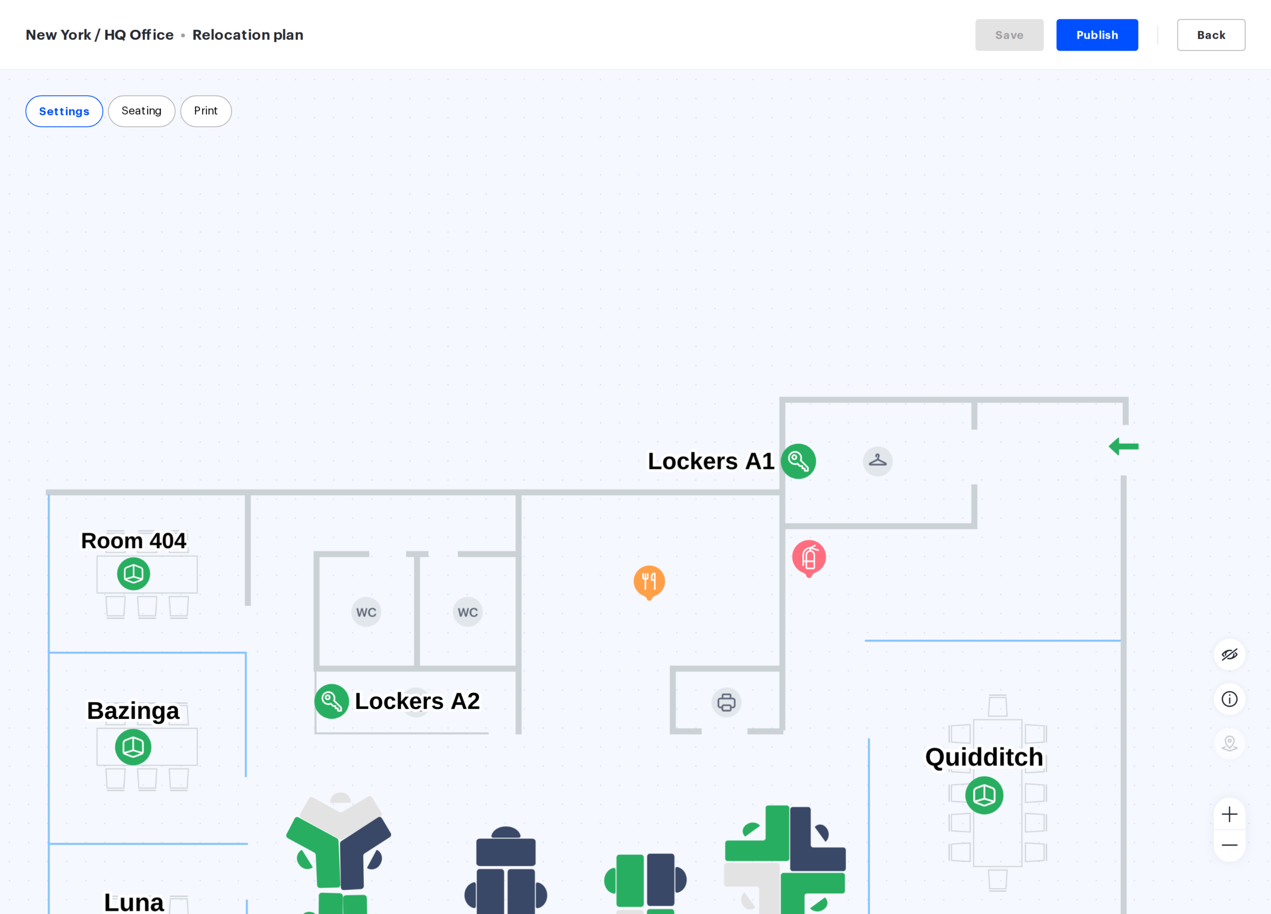 The map editor in the Settings mode